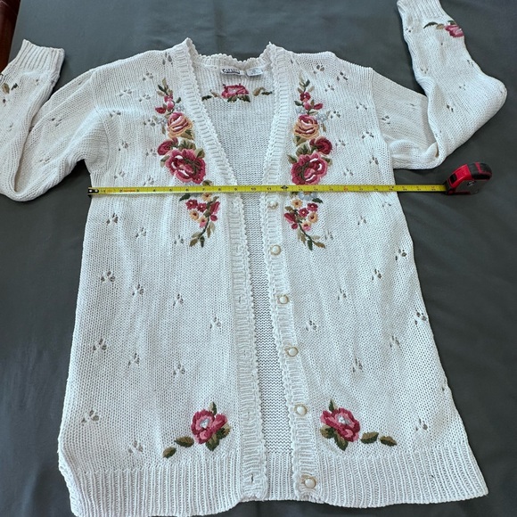 Capacity Petites Cottage Core FloralSweater M Vintage Red Pink Rose Cardigan - Picture 6 of 16